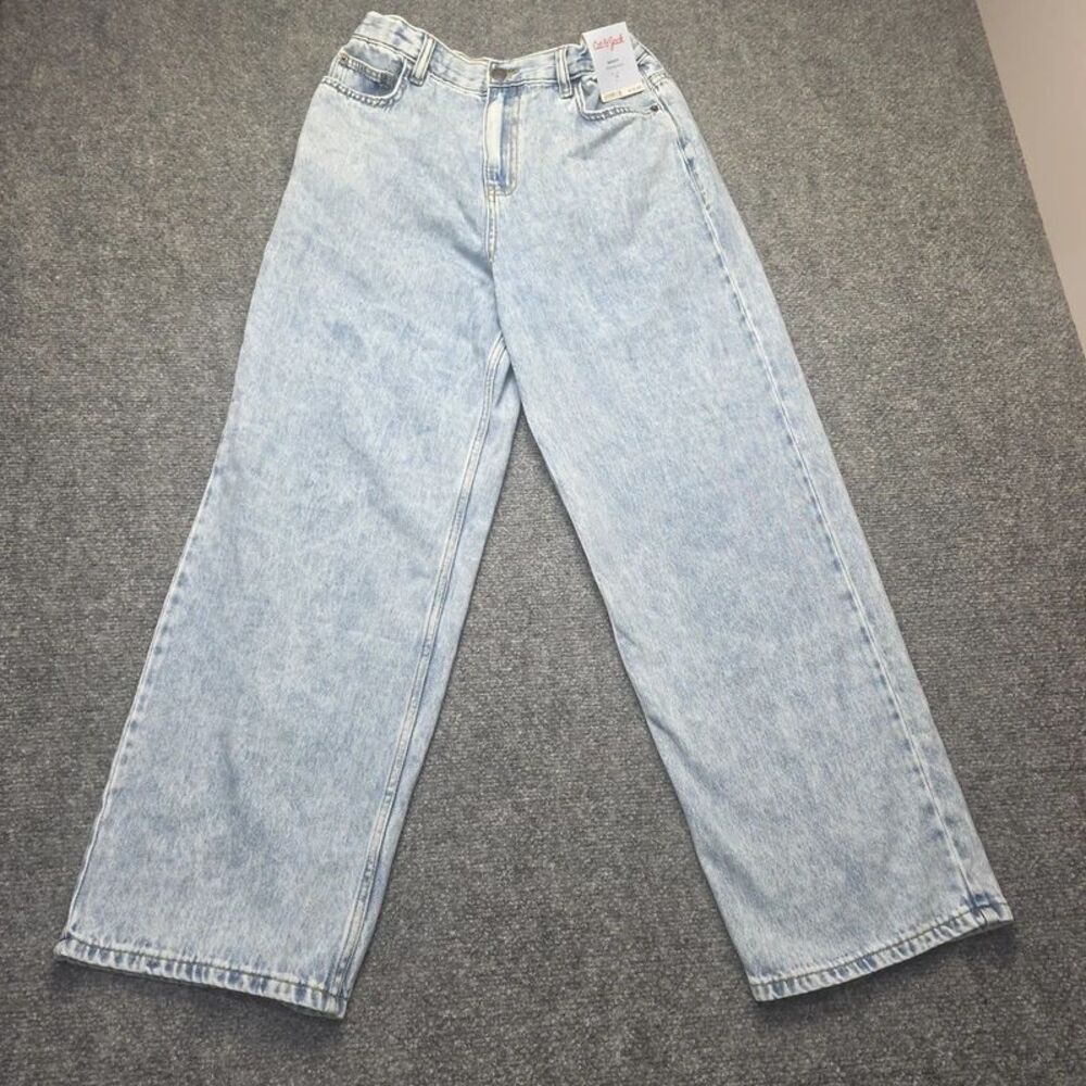 Baggy Adjustable Waist Light Wash Jeans Size 14